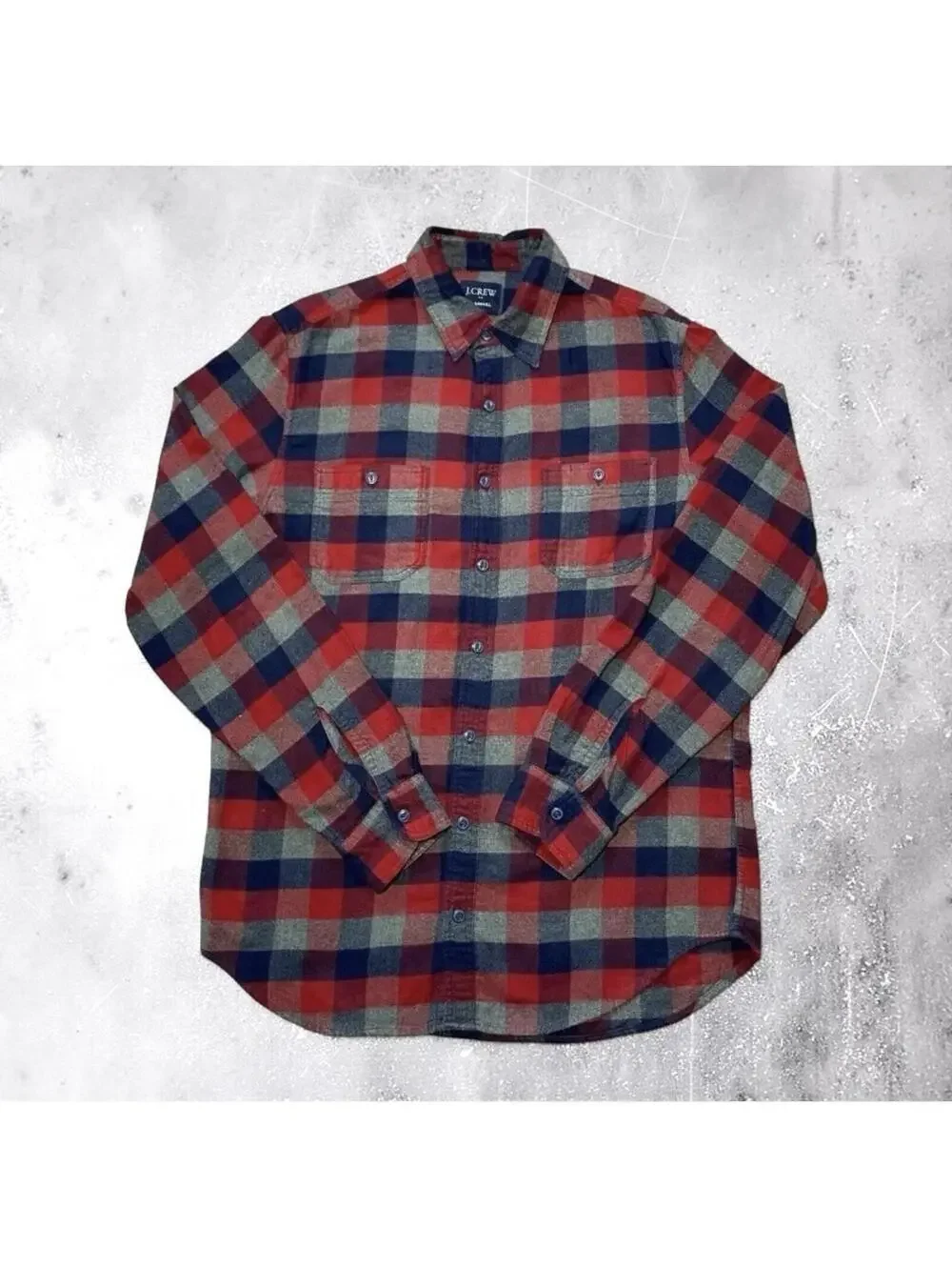 J. Crew Mens Flannel Shirt L Regular Plaid Red Navy Green Cotton Casual Pocket
